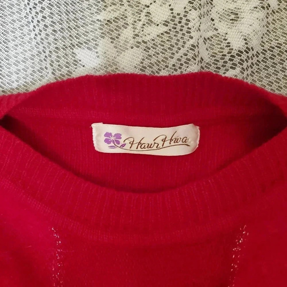 Vintage Red Metallic Design Romantic Valentines Soft Cashmere Mohair Sweater - Picture 2 of 2